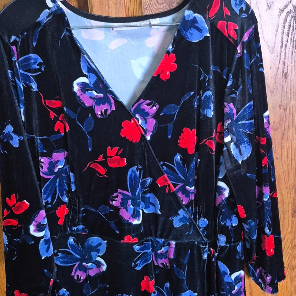 Woman Within Plus Size Black Floral Velvet Dress 22/24 - Picture 2 of 4